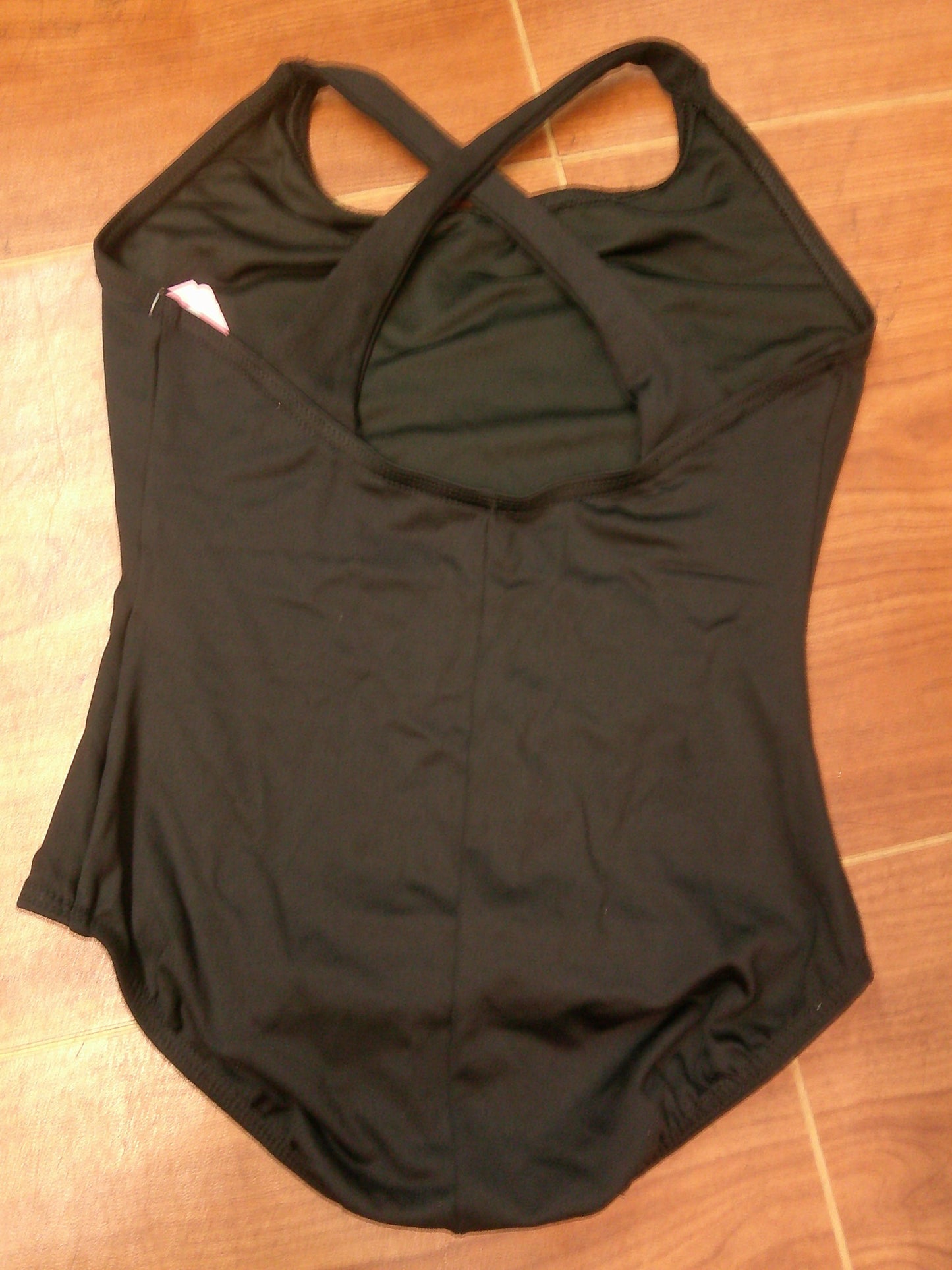 Pre-Owned Leotard Large Child Black Lycra Camisole Crossing Back Straps