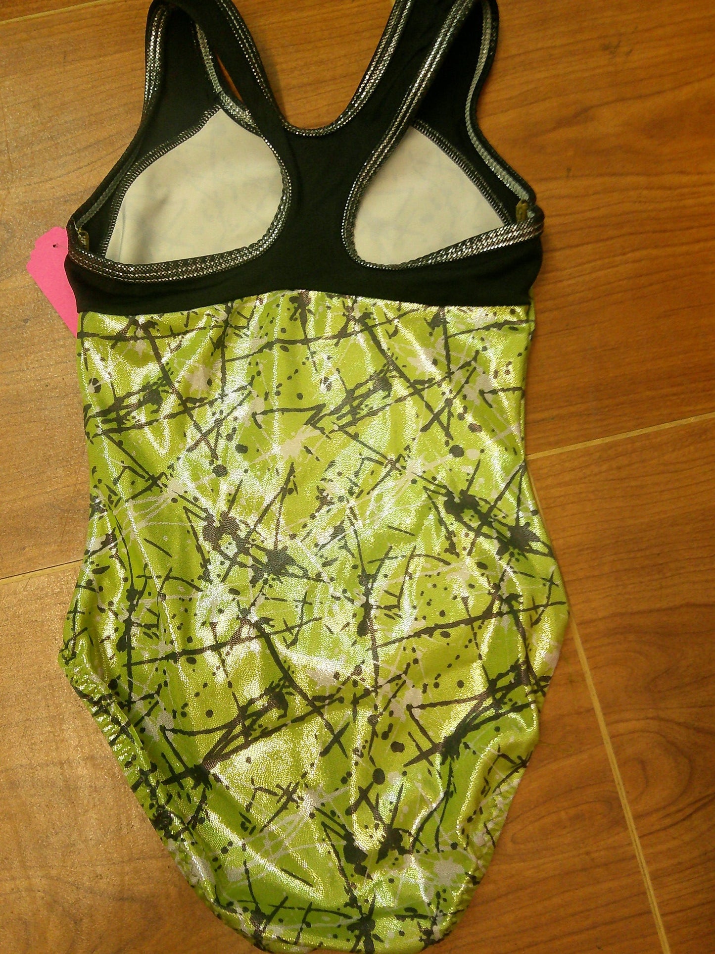 Pre-Owned Gymnastics Leotard by Alpha Factor Green Silver Medium Child