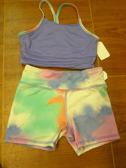Pre-Owned Shorts and Crop Top Small Child Tie dye Athletic Works Gymnastics