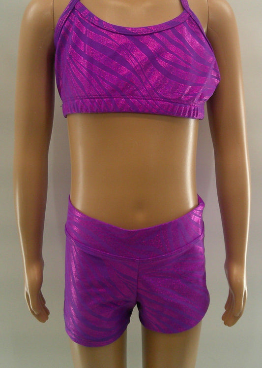 Pre-Owned Set Shorts & Top Trendy Small/Medium Child Purple Zebra Jazz Gymnastics Cheer (Copy)