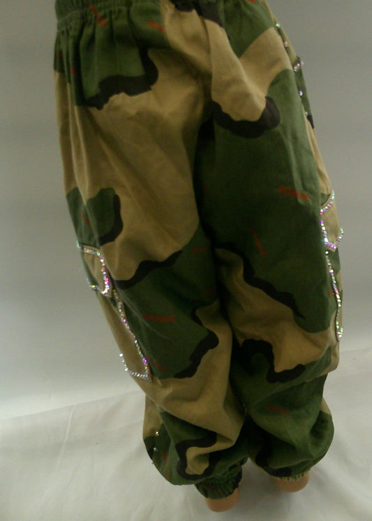Pre-Owned Costume Pants Hip Hop Tap Camoflage Small Child with Rhinestones