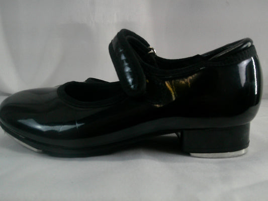 Pre-Owned Tap Shoes Dance Class Girl 12M Black Mary Jane Black Easy Strap