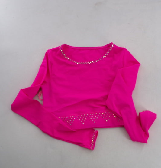 Pre-Owned Costume Crop Top Medium Adult Hot pink Long Sleeve lots of Stones