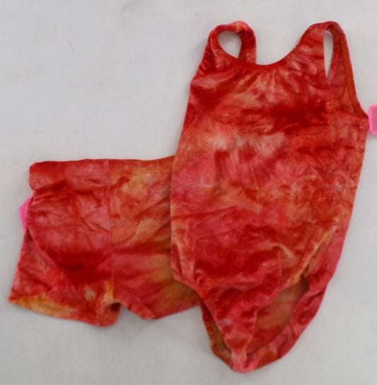 Pre-Owned Gymnastics Leotard Shorts Set Velvet Tie Dye Medium Child