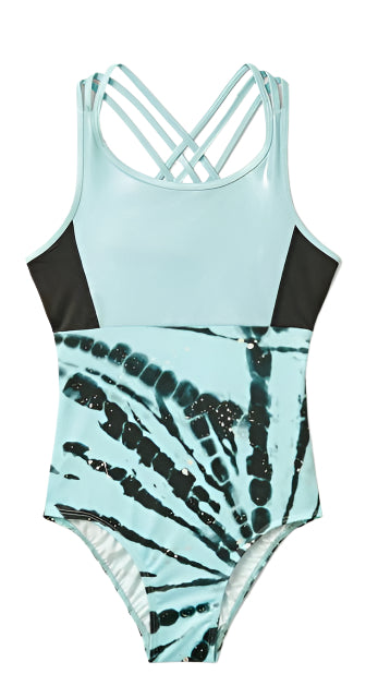 Pre-Owned Gymnastics Leotard Medium Child Justice Aqua Black Strappy