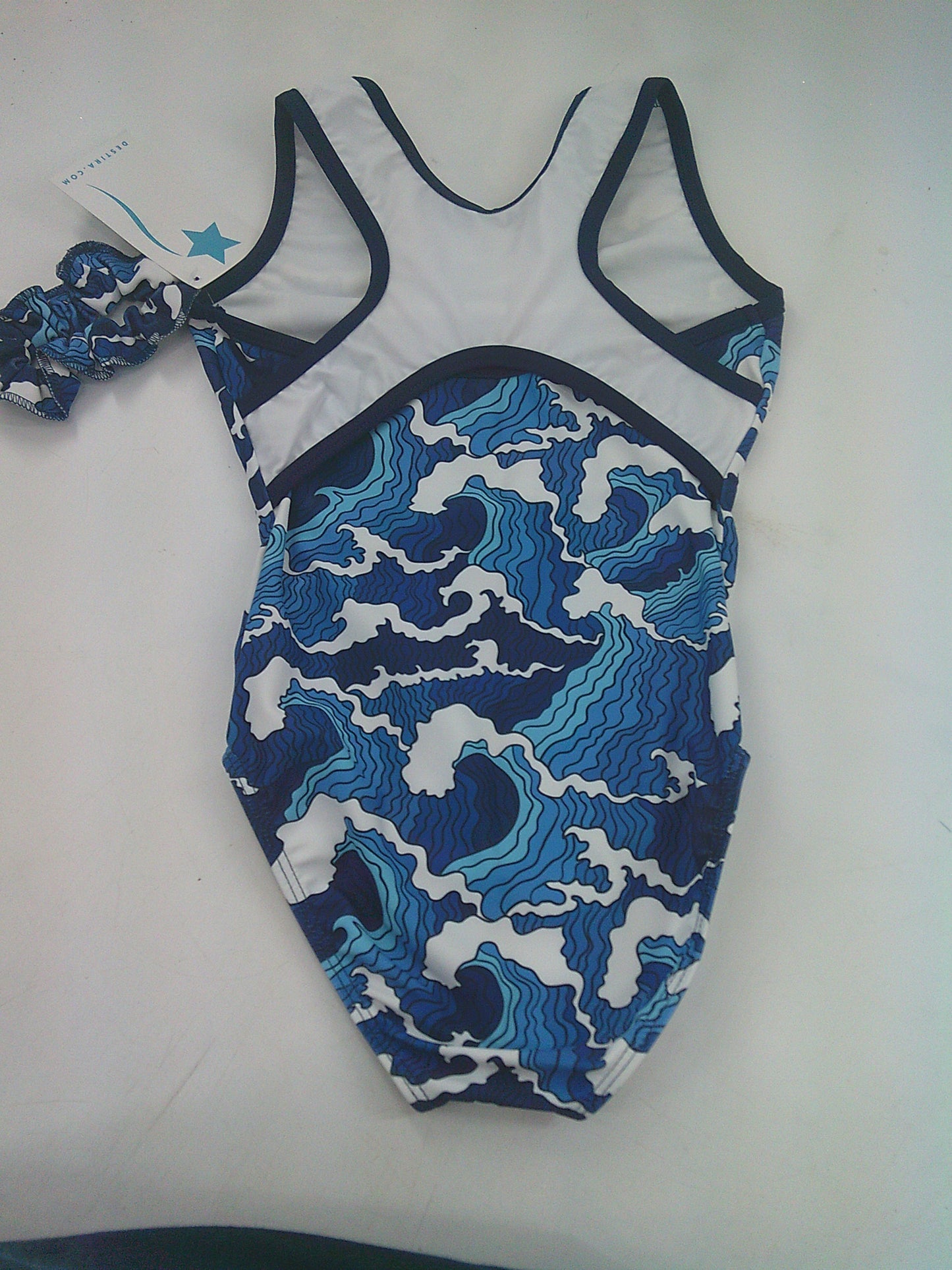 New Gymnastics Leotard Destira Osaka Multiple Sizes Blue Wave Split Back