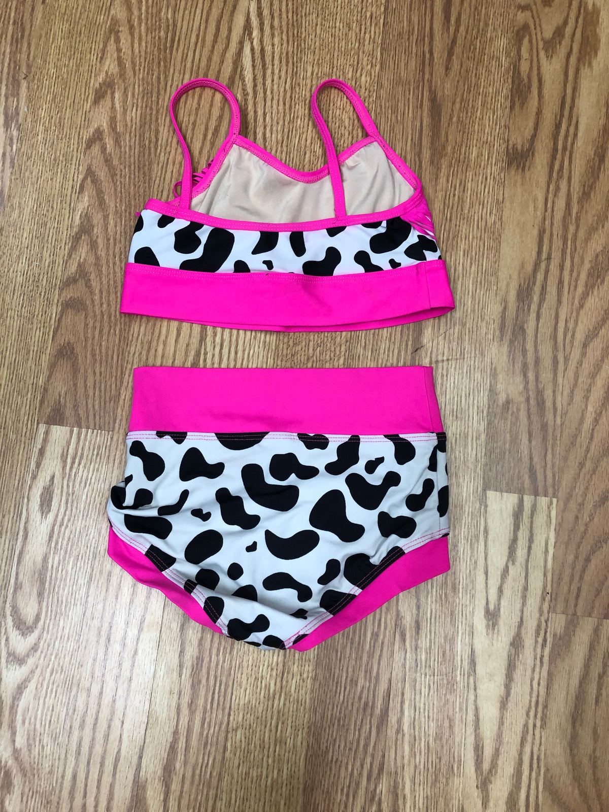 Pre-Owned Crop Top/Shorts Set Kandi Kouture XL Child Pink Cow Fringe Jazz Contemporary