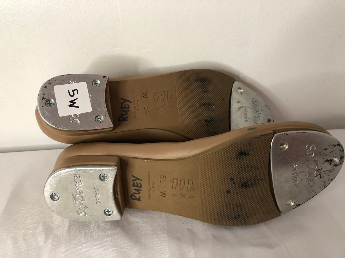 Dance Tap Shoes Youth 5W Tan So Danca TA38 Mary Jane Leather Loop Strap