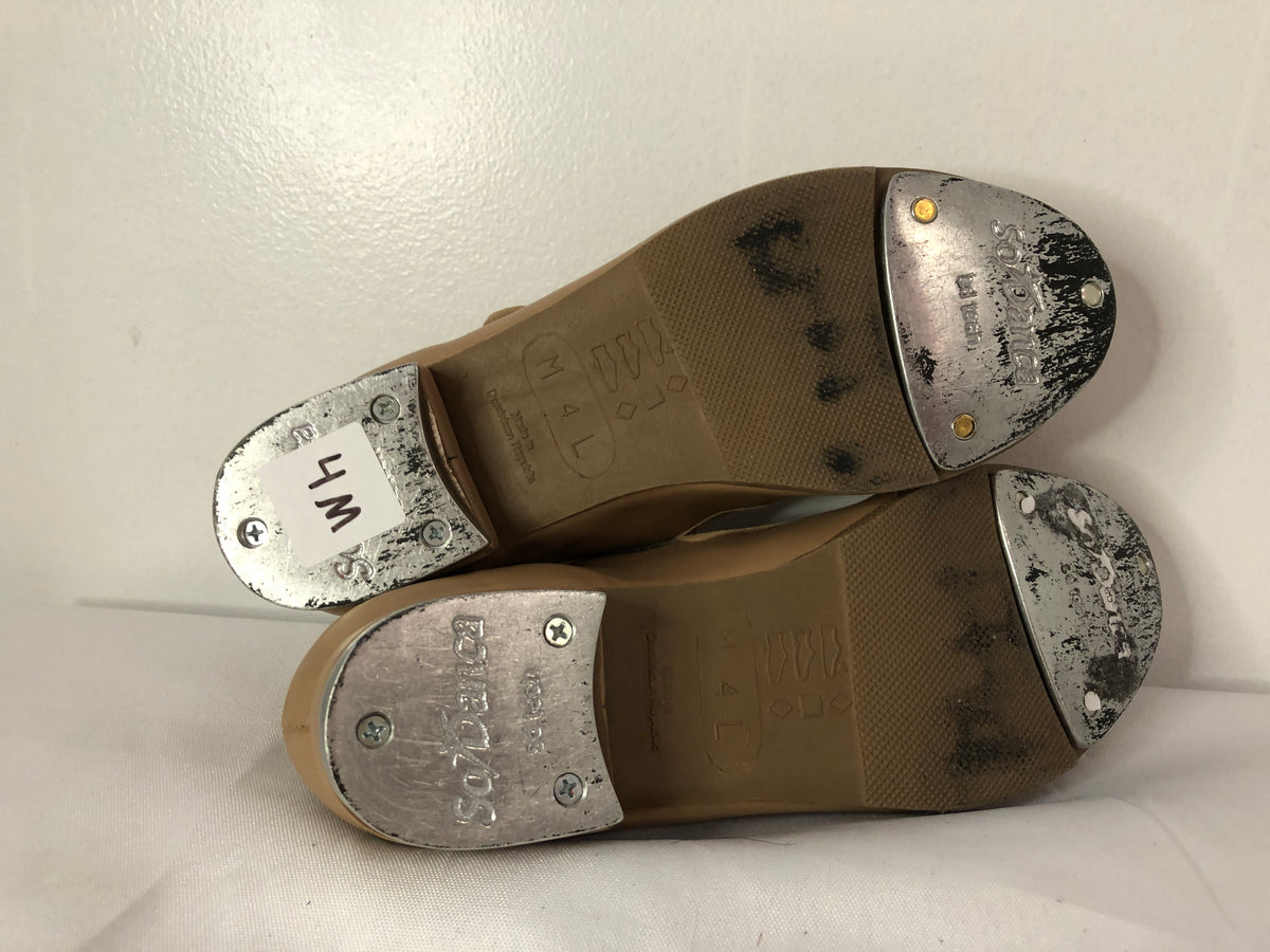 Dance Tan Tap Shoes SoDanca Youth 4M Mary Jane Leather Loop Strap