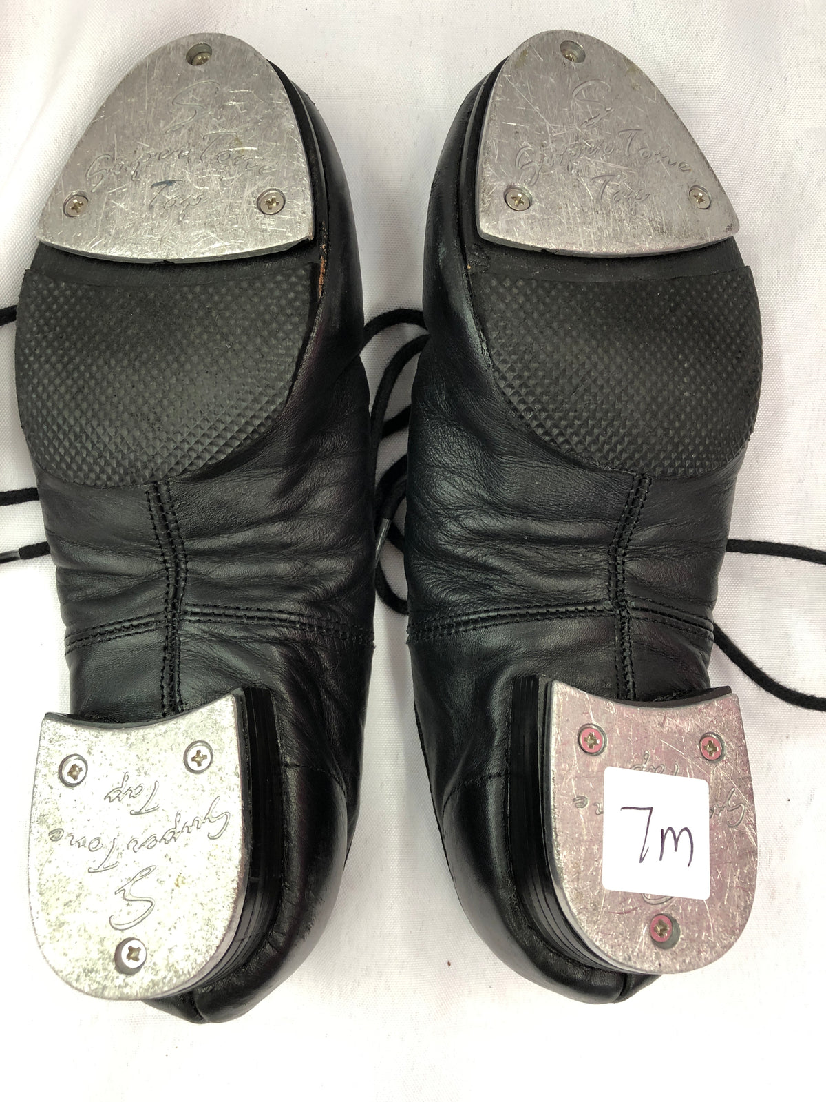 Pre-Owned Tap Shoes DanzNMotion Adult 7M Black Oxford Leather Split Sole