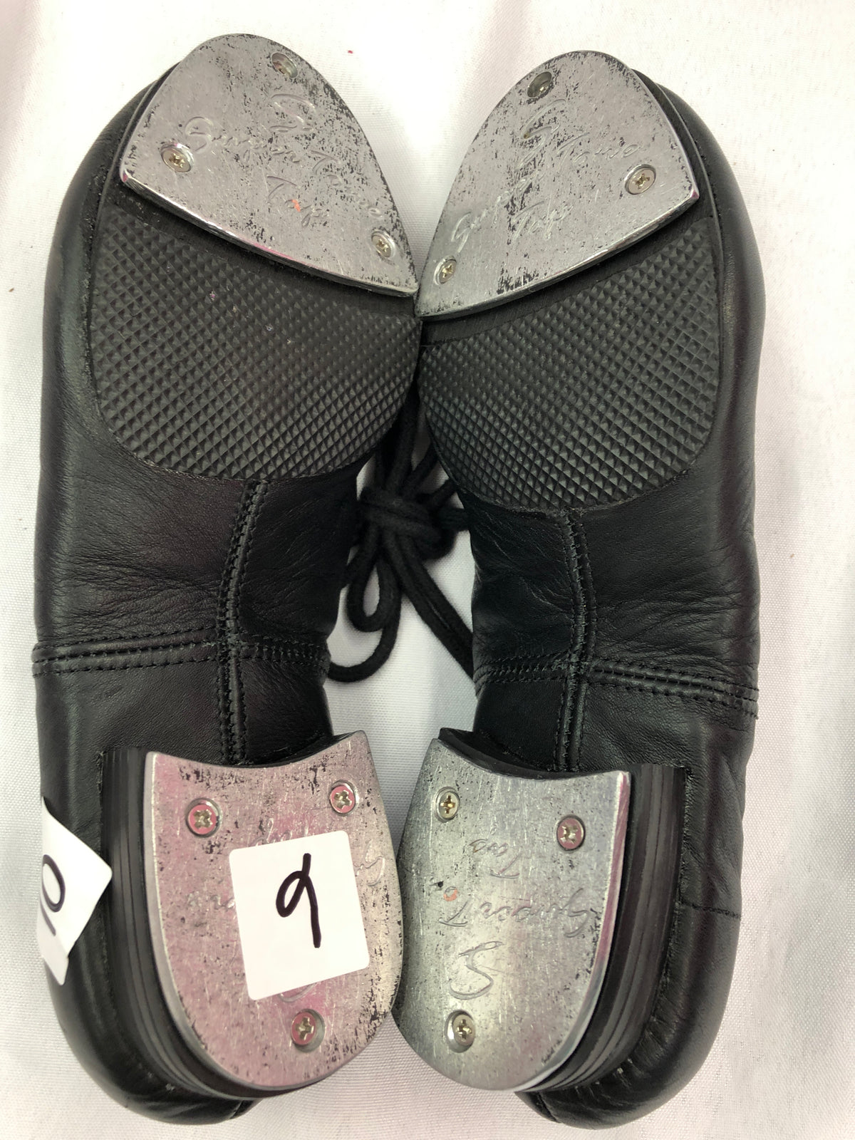 Pre-Owned Tap Shoes DanzNMotion Adult 6M Black Oxford Leather Split Sole