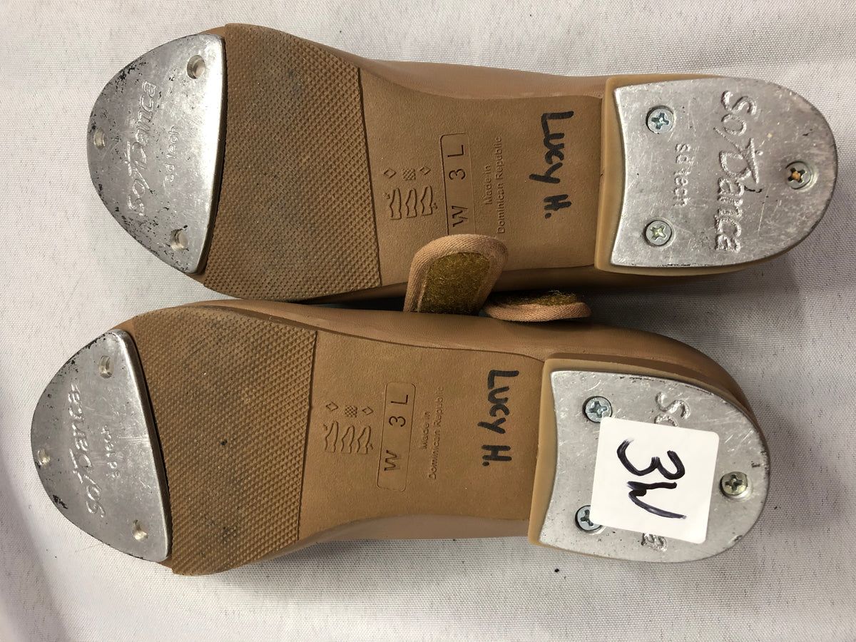 Dance Tan Tap Shoes SoDanca TA37 Child 3W Mary Jane Leather Loop Strap