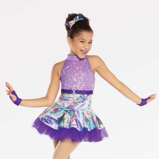 Pre-Owned Costume Large Child Purple Revolution RC20936 Jazz Tap Clogging Musical Theater Dress TieDye Sequin