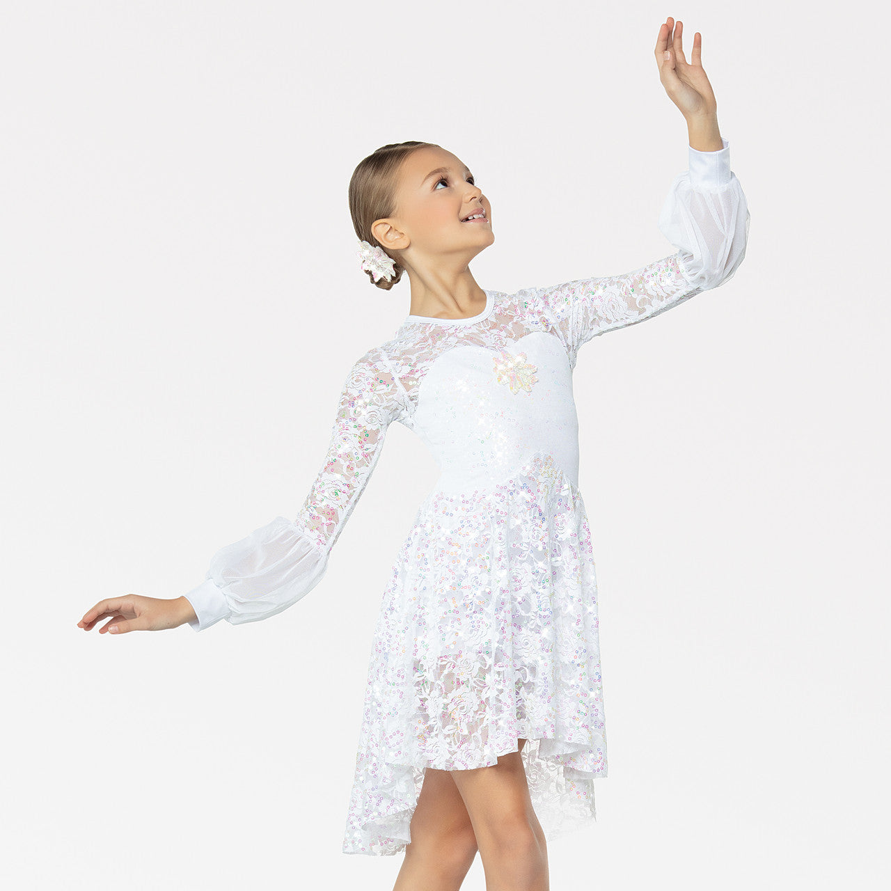 Pre-Owned Costume XS Child White Revolution RC21556 Ballet Lyrical Contemporary Lace Sequin Rhinestones