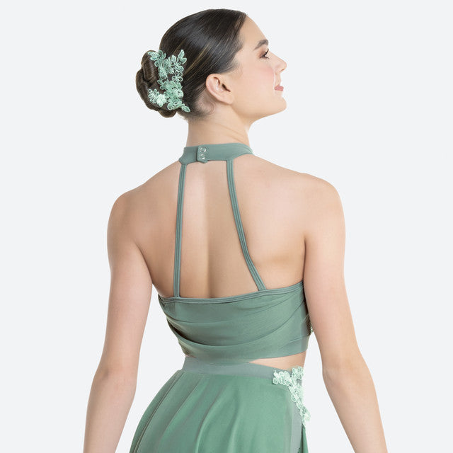 Pre-Owned Costume XL Child Green Revolution RC24589 Lyrical Contemporary Ballet Rhinestone 2 pc Lace