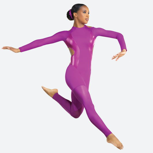 Pre-Owned Costume Large Child Purple Revolution RC24623 Jazz Contemporary Acro Unitard Cutout Long Sleeve