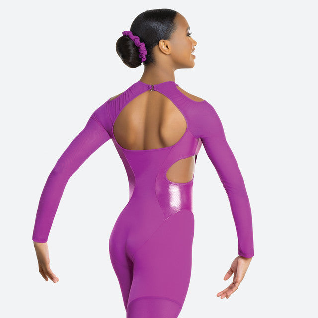 Pre-Owned Costume Large Child Purple Revolution RC24623 Jazz Contemporary Acro Unitard Cutout Long Sleeve