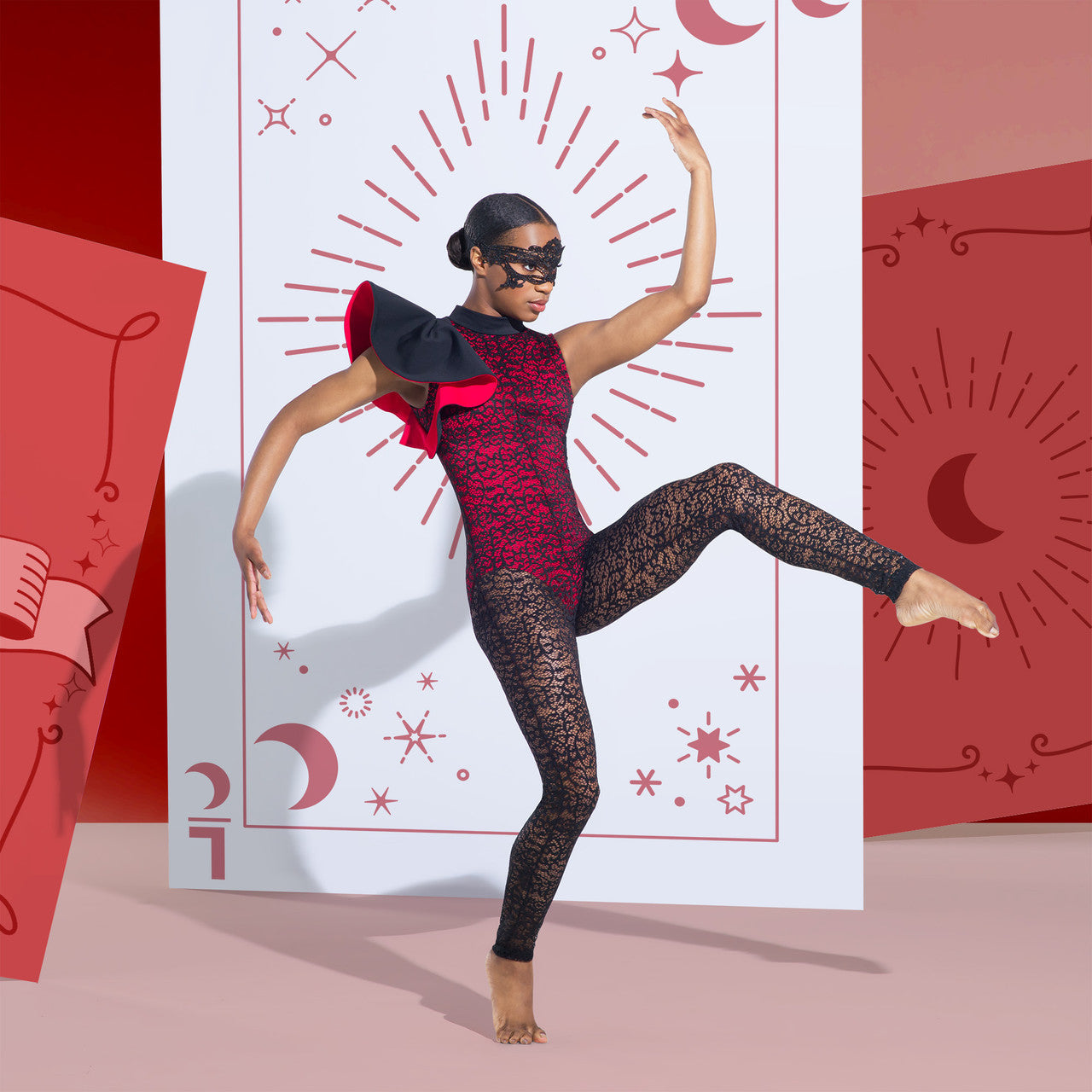 Pre-Owned Costume Medium Adult Red Revolution RC25741 Jazz Contemporary Ballet Pointe Lace Unitard