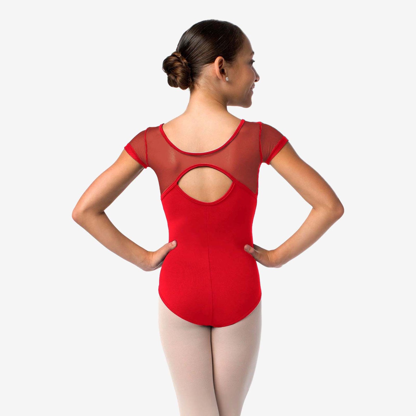 Pre-Owned Leotard So Danca SL140 Red XL Child Nikita Leotard Mesh Cap Sleeve Keyhole back