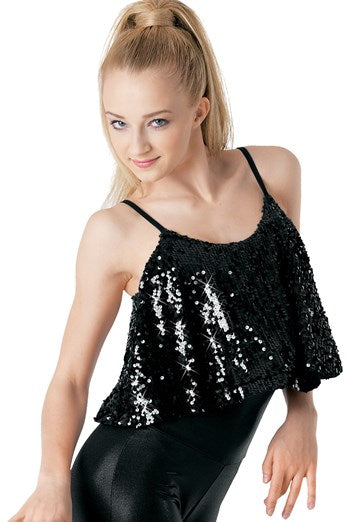 Pre-Owned Costume Top Medium Child Black Balera SQ8386 Jazz Tap Clogging Sequin