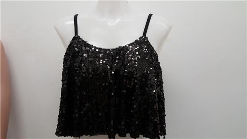Pre-Owned Costume Top Medium Child Black Balera SQ8386 Jazz Tap Clogging Sequin