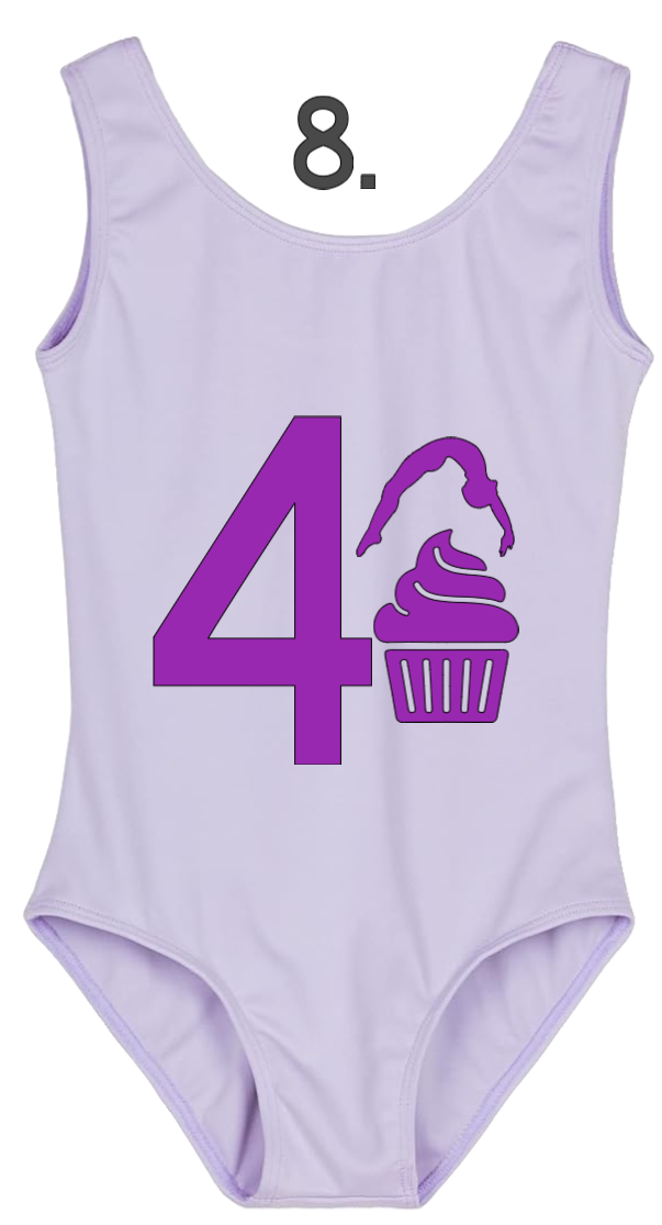 Custom Birthday Leotards - Design 8 Birthday Age Cupcake