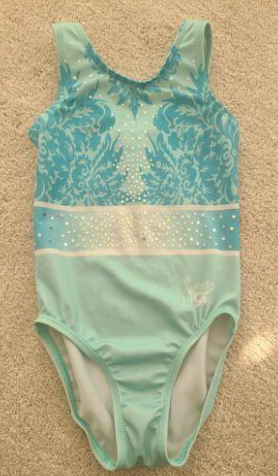 Pre-Owned Leotard Gk Elite Child Small Simone Teal Sparkle Gymnastics