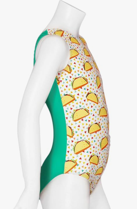 NEW Gymnastics Destira Taco the Town Adult Sizes Teal Yellow Acro Tumbling