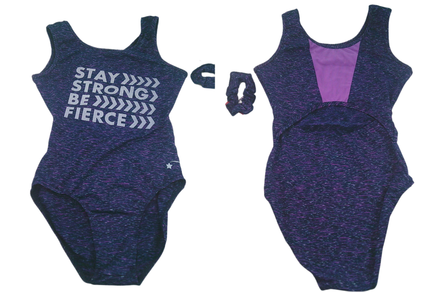 New Gymnastics Leotard Destira Child XL 12-14 Stay Strong Be Fierce Includes Scrunchie