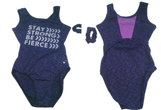 New Gymnastics Leotard Destira Child XL 12-14 Stay Strong Be Fierce Includes Scrunchie