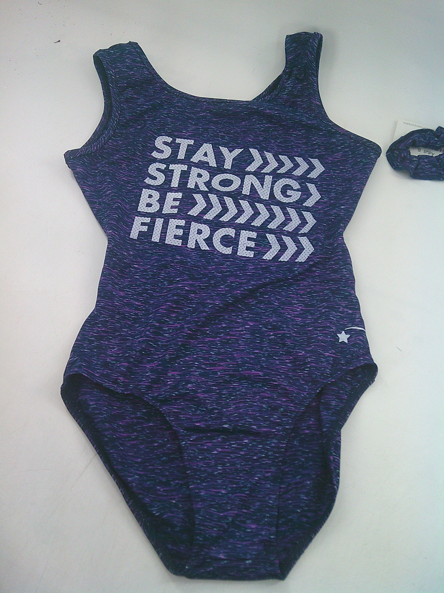 New Gymnastics Leotard Destira Child XL 12-14 Stay Strong Be Fierce Includes Scrunchie
