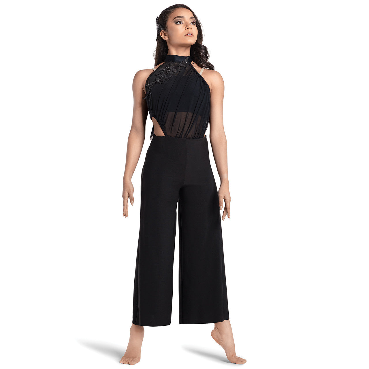 Pre-Owned Costume Small Adult Black 10th House TH23126 Contemporary Modern Jazz Jumpsuit Mesh