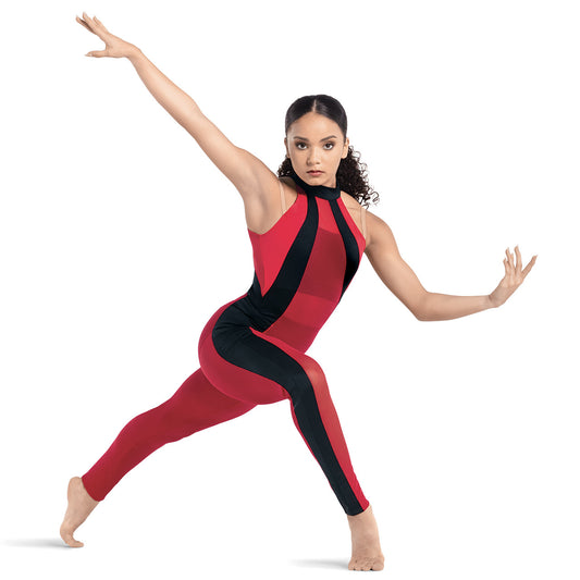Pre-Owned Costume Large Child Red 10th House TH23146 Jazz Contemporary Acro Unitard Colorblock