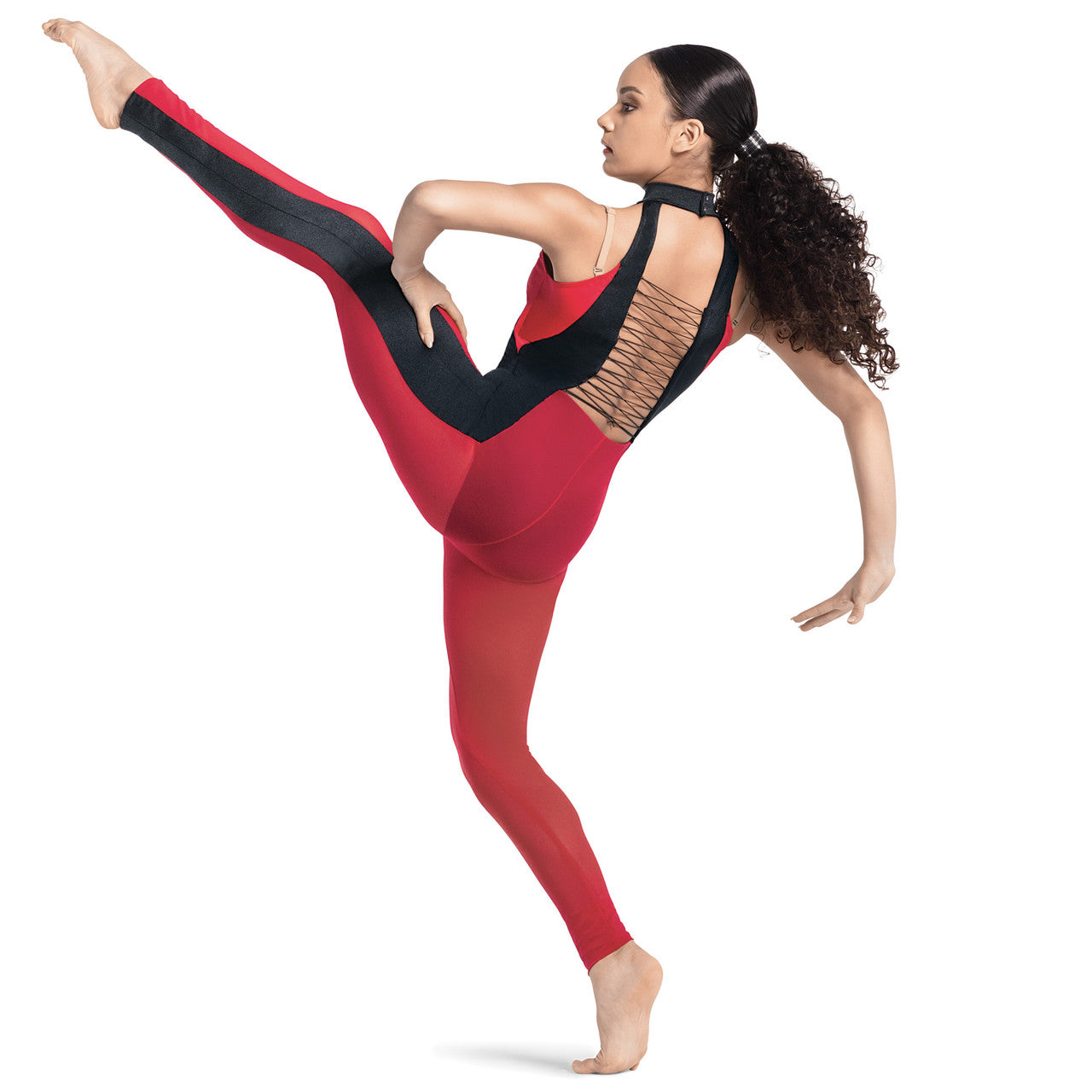 Pre-Owned Costume Large Child Red 10th House TH23146 Jazz Contemporary Acro Unitard Colorblock