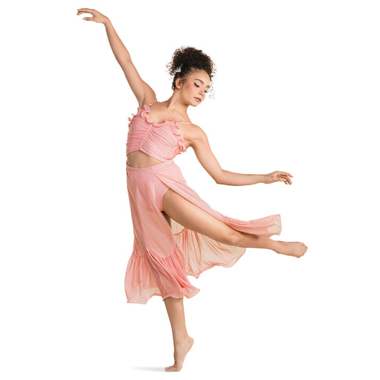 Pre-Owned Costume Medium Child Pink 10th House TH24199 Lyrical Contemporary Ballet Rhinestones Ruffle Dress