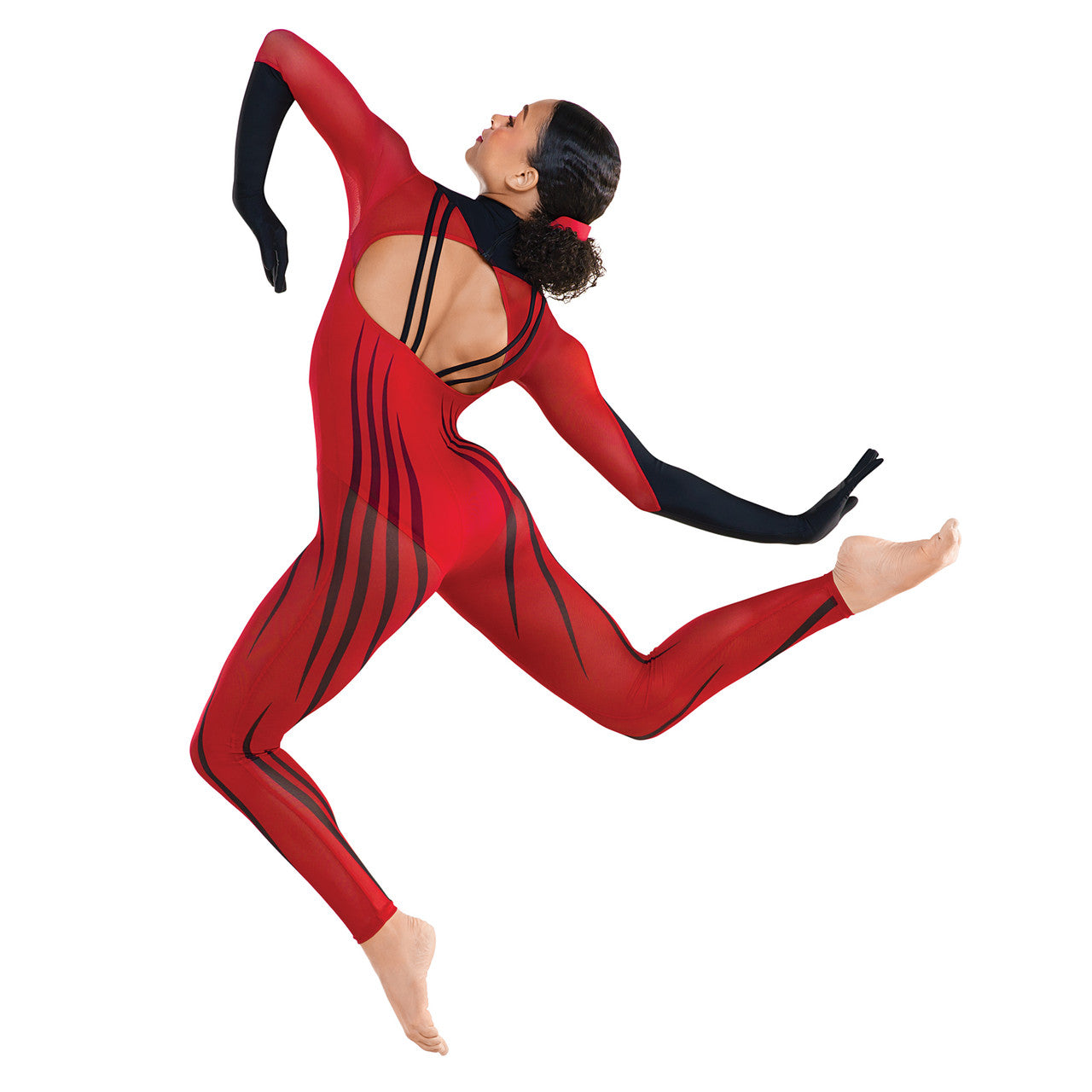 Pre-Owned Costume Medium Adult Red Revolution TH25228 Jazz Acro Contemporary Stripes Unitard Glove