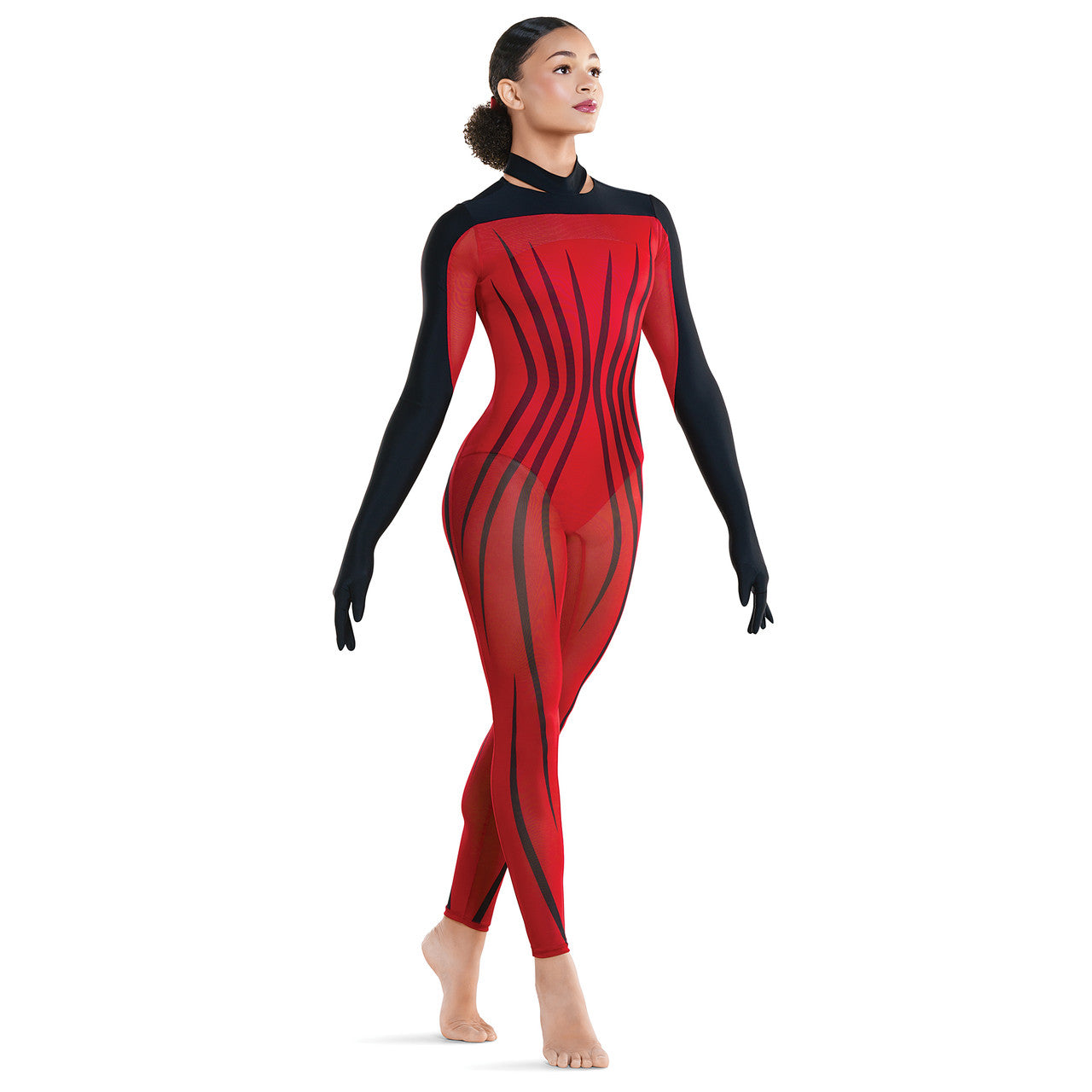 Pre-Owned Costume Medium Adult Red Revolution TH25228 Jazz Acro Contemporary Stripes Unitard Glove