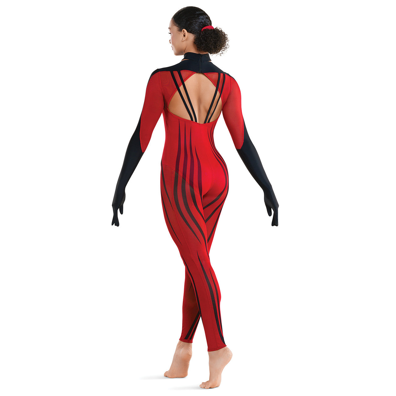 Pre-Owned Costume Medium Adult Red Revolution TH25228 Jazz Acro Contemporary Stripes Unitard Glove