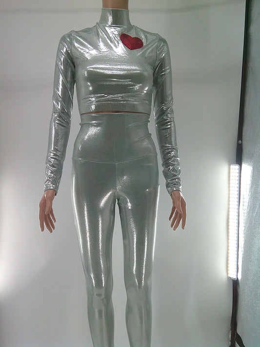 Pre-Owned Costume Balera  ML12486 Small Adult Silver 2 pc Jazz Tap Metallic Tin Man