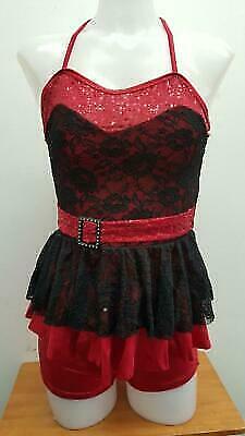 Pre-Owned Costume Medium Adult Red Curtain Call E1405 Jazz Tap Clogging Musical Theater Lace Dress Sequin
