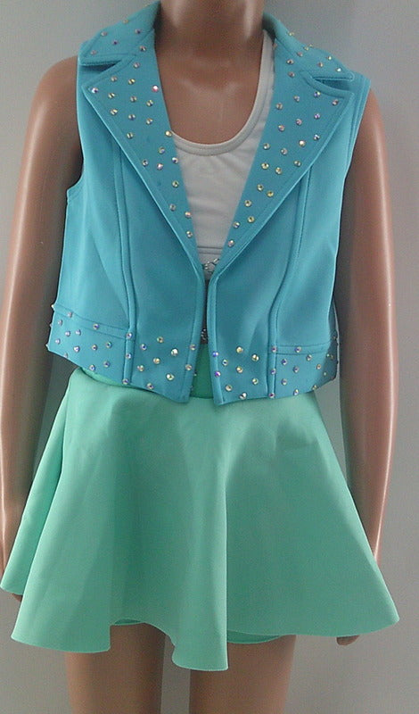 Pre-Owned Costume Weissman  15551/15535 XS Child Blue 2 pc Jazz Tap Rhinestones