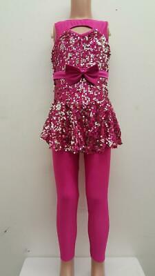 Pre-Owned Costume Curtain Call E1456 Large Child Pink Bow Jazz Tap Sequin