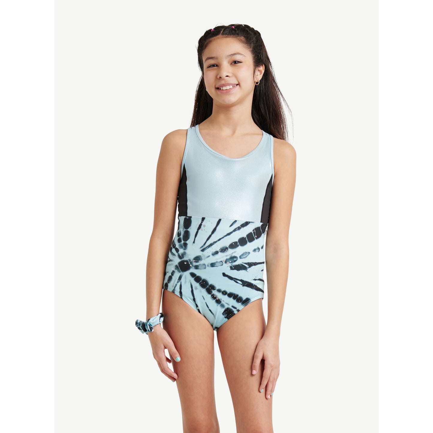 Pre-Owned Gymnastics Leotard Medium Child Justice Aqua Black Strappy