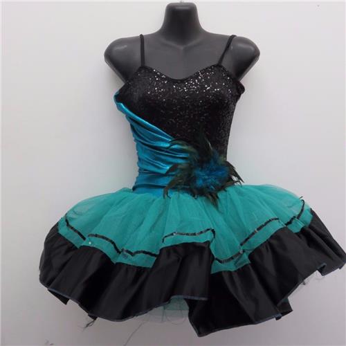 Pre-Owned Costume Curtain Call  C182 Large Child Teal Peacock feathers Ballet Sequin
