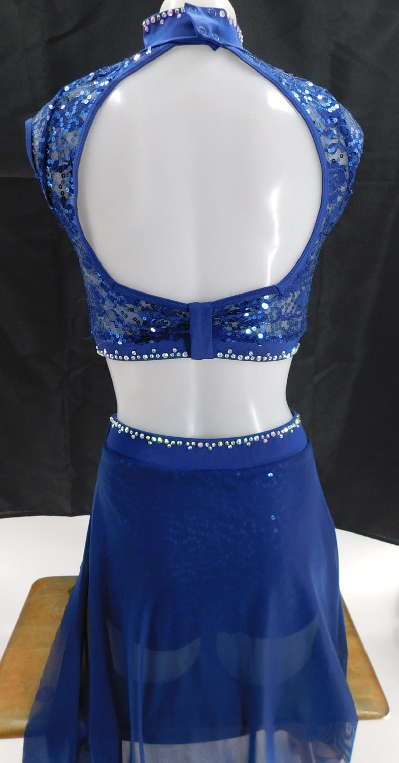 Pre-Owned Costume Large Adult Dark Blue Weissman SQ12661 Lyrical Ballet Contemporary 2 pc Rhinestone Sequin