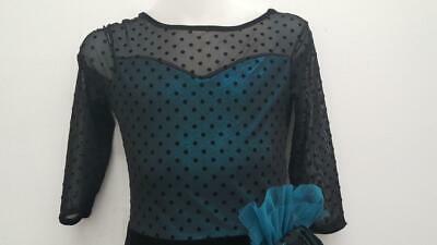 Pre-Owned Costume Medium Child Blue Curtain Call E1386 Jazz Tap Clogging Musical Theater Polka Dot Unitard Long Sleeve