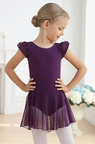 Pre-Owned Leotard Dress Danshow Medium Child Purple Ballet Tap Flutter Sleeve