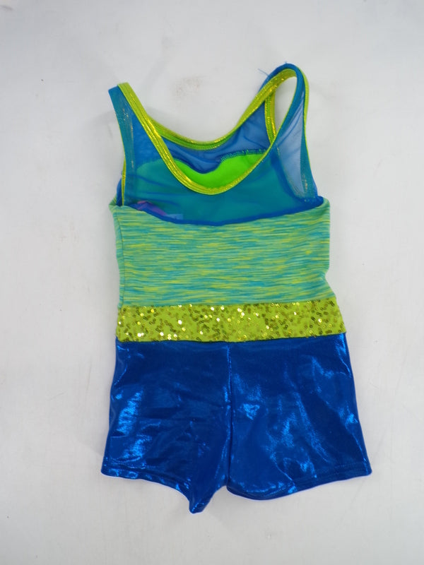 New Unitard Costume Curtain Call E1310 Medium Child Blue Green Gymnastics Acro