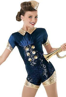Pre-Owned Costume Weissman  8926 Medium Child Blue Unitard Jazz Sequin Bugle Boy