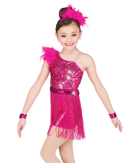 Pre-Owned Costume Wish Come True  V544 Small Child Hot Pink Fringe Dress Jazz Sequin